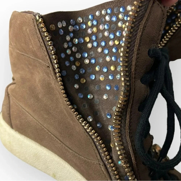 Giuseppe Zanotti  Brown Leather Donna Hi-Top Swarovski Crystal Sneakers 37 - Picture 6 of 13